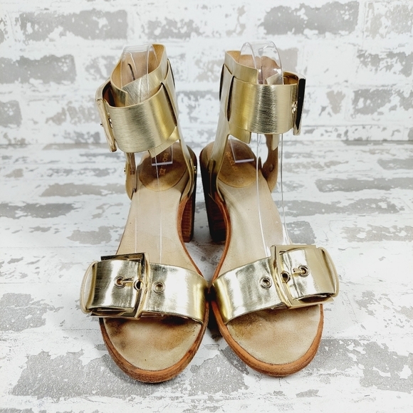 Rachel Zoe Gold Big Buckle Details Ankle Strap Heeled Sandals M135 - Picture 3 of 13